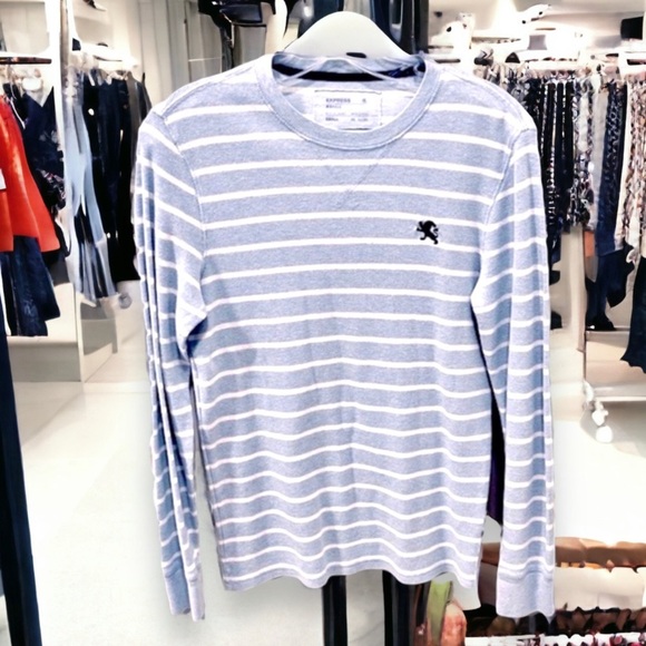 Men’s Express baby blue shirt with white stripes. - Picture 3 of 7